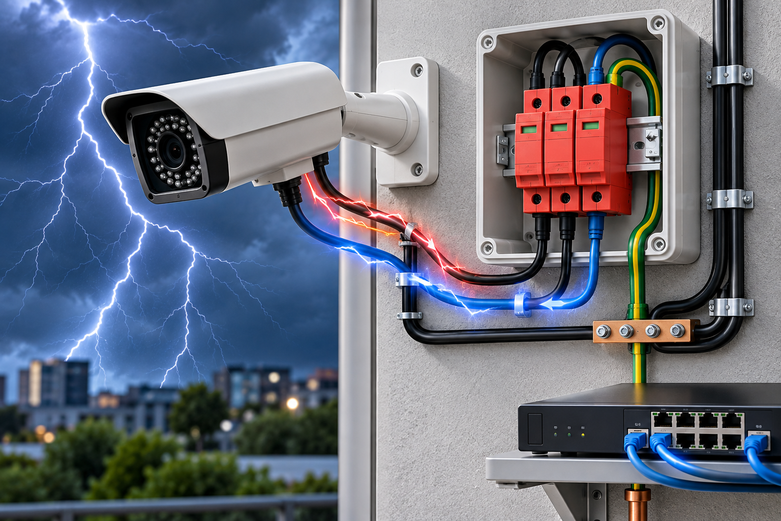 CCTV surge protection system for lightning and transient overvoltage